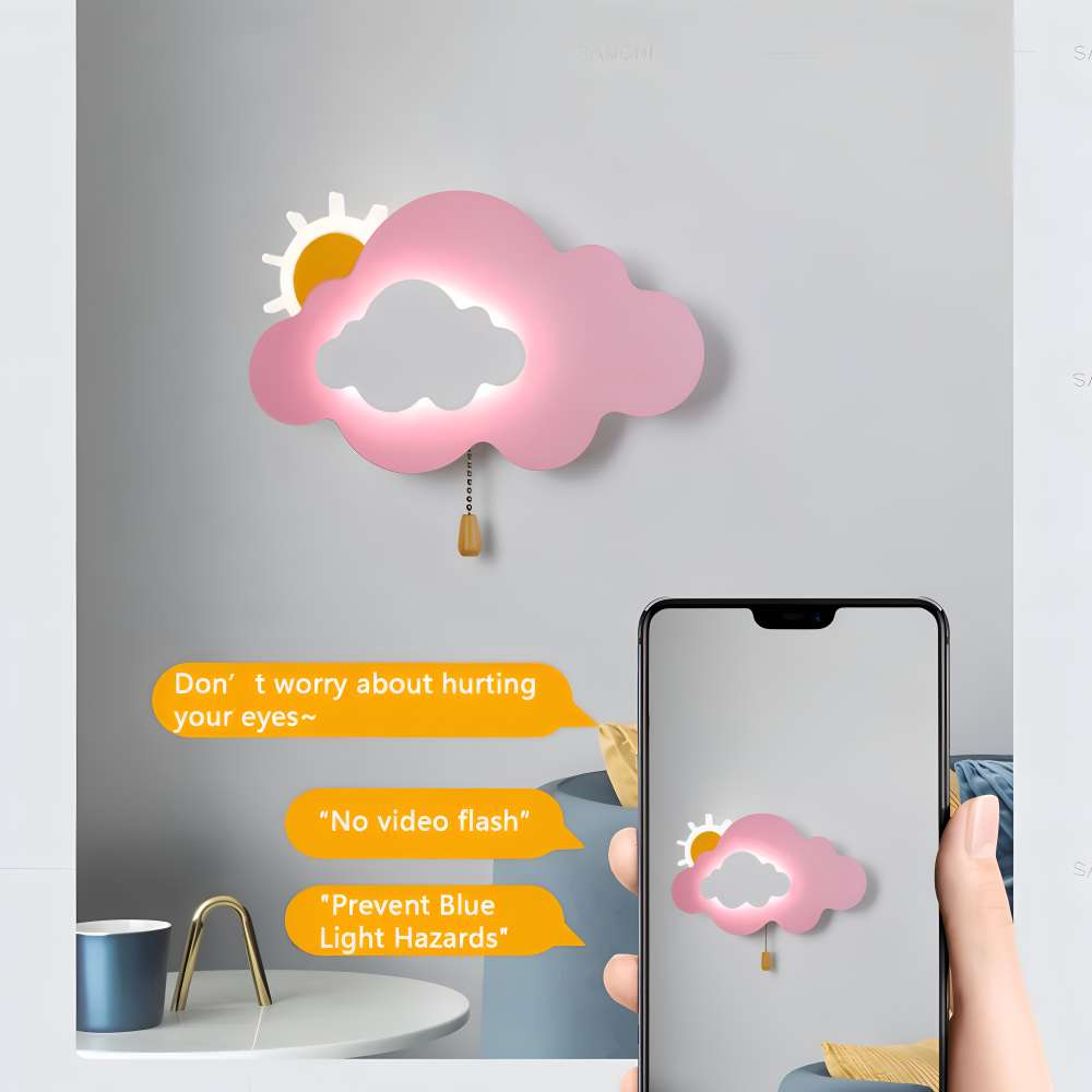 DreamyFloat Wandleuchte - Lebendige Wolken und Sonne LED Wandlampe - Kinderzimmerbeleuchtung