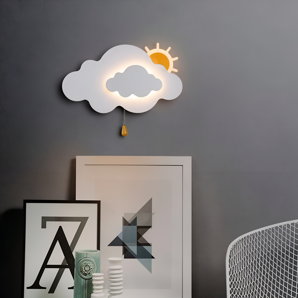 DreamyFloat Wandleuchte - Lebendige Wolken und Sonne LED Wandlampe - Kinderzimmerbeleuchtung