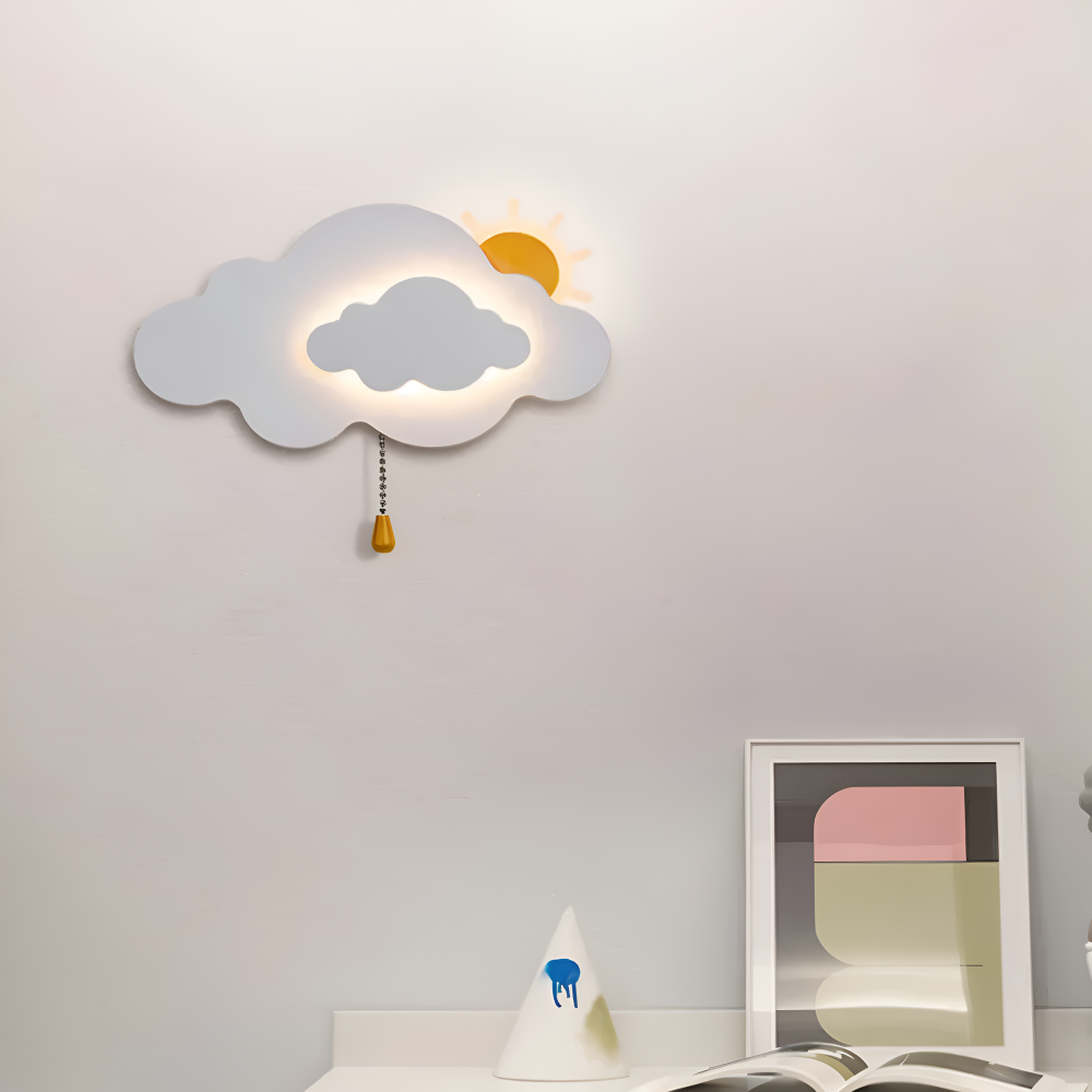 DreamyFloat Wandleuchte - Lebendige Wolken und Sonne LED Wandlampe - Kinderzimmerbeleuchtung