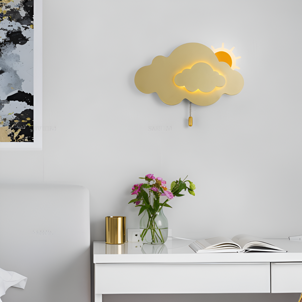 DreamyFloat Wandleuchte - Lebendige Wolken und Sonne LED Wandlampe - Kinderzimmerbeleuchtung