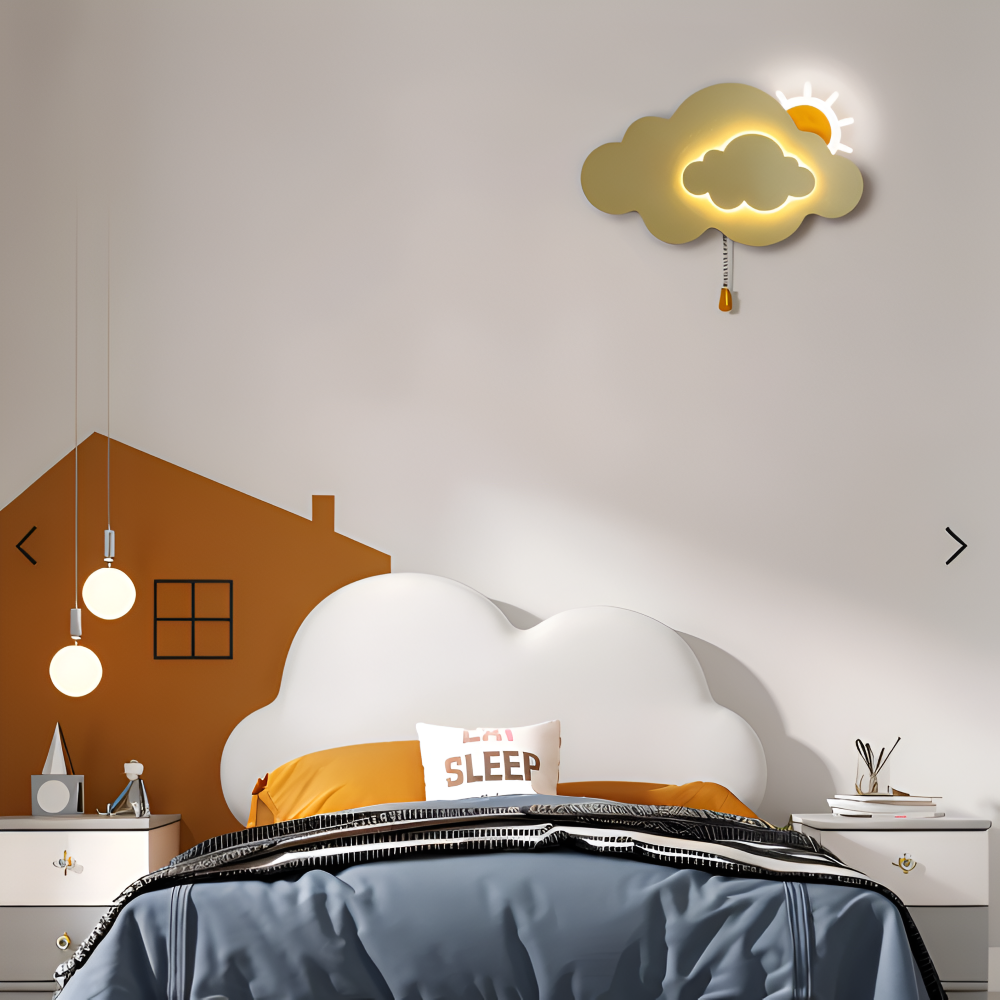 DreamyFloat Wandleuchte - Lebendige Wolken und Sonne LED Wandlampe - Kinderzimmerbeleuchtung