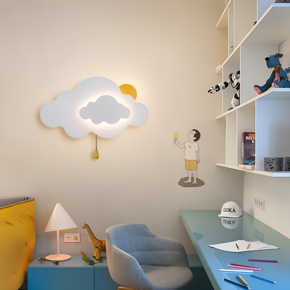 DreamyFloat Wandleuchte - Lebendige Wolken und Sonne LED Wandlampe - Kinderzimmerbeleuchtung