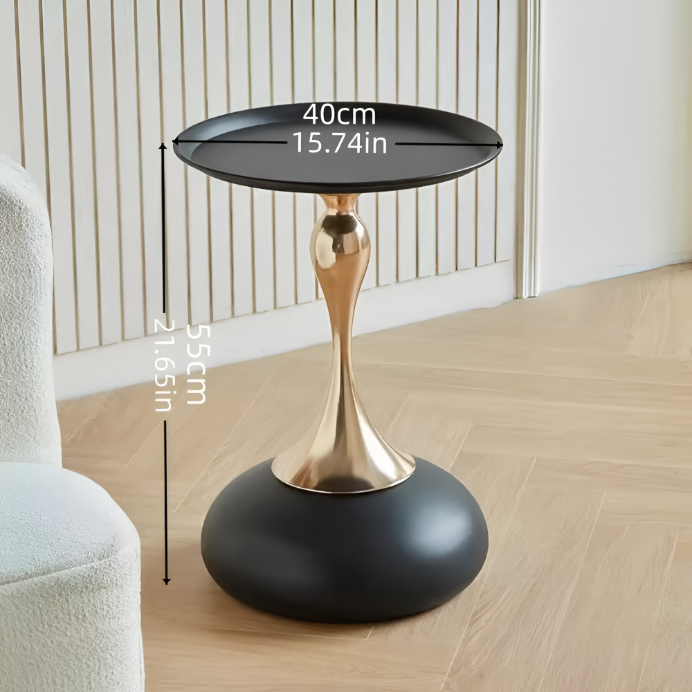 Eleganter Runder Weißer Beistelltisch mit Goldener Basis - Zeitgenössischer Minimalistischer Metallbeistelltisch