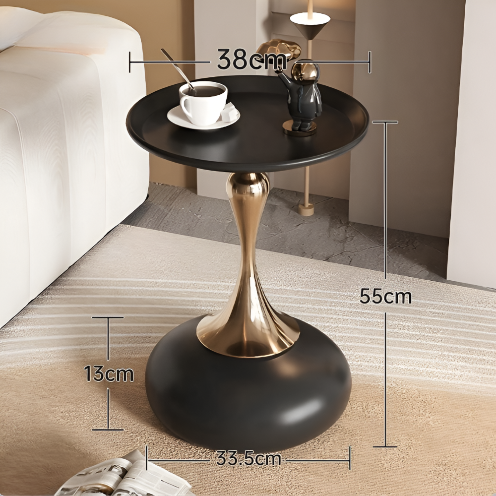 Eleganter Runder Weißer Beistelltisch mit Goldener Basis - Zeitgenössischer Minimalistischer Metallbeistelltisch