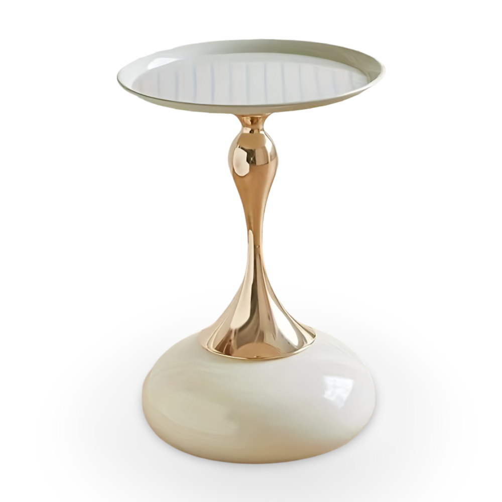 Eleganter Runder Weißer Beistelltisch mit Goldener Basis - Zeitgenössischer Minimalistischer Metallbeistelltisch