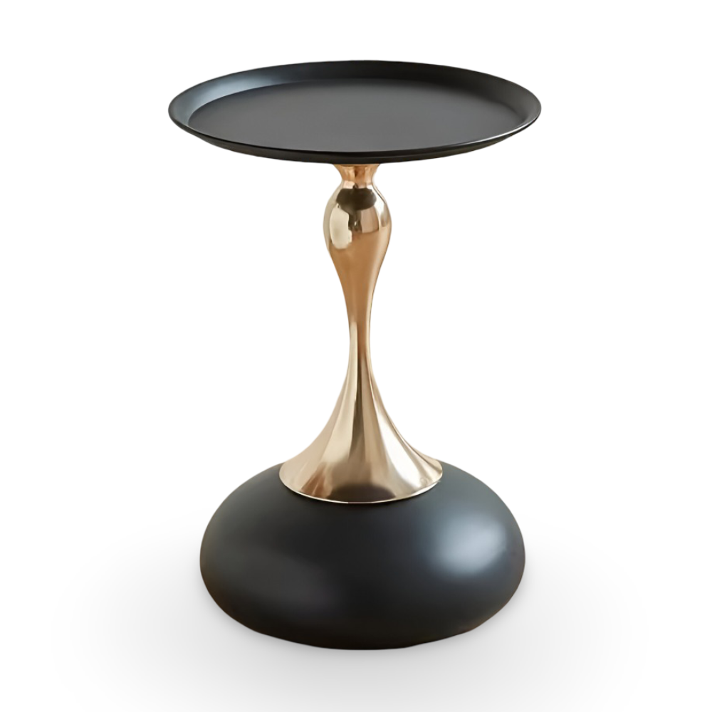 Eleganter Runder Weißer Beistelltisch mit Goldener Basis - Zeitgenössischer Minimalistischer Metallbeistelltisch