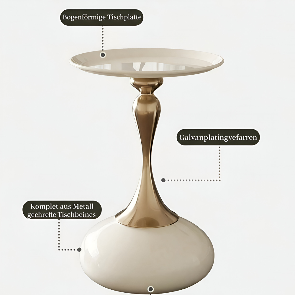 Eleganter Runder Weißer Beistelltisch mit Goldener Basis - Zeitgenössischer Minimalistischer Metallbeistelltisch