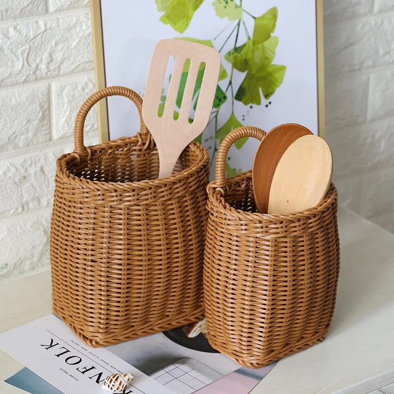 Eleganter Handgewebter Wandkorb - Hochwertiges PP-Material für Blumen und Obst, Größe S 0