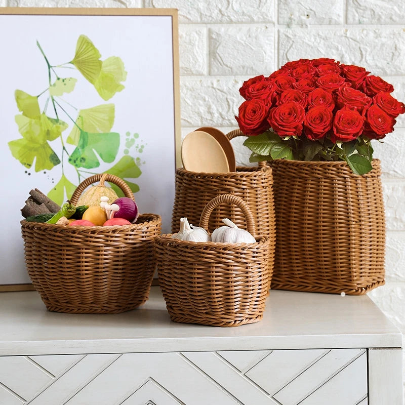 Eleganter Handgewebter Wandkorb - Hochwertiges PP-Material für Blumen und Obst, Größe S 3