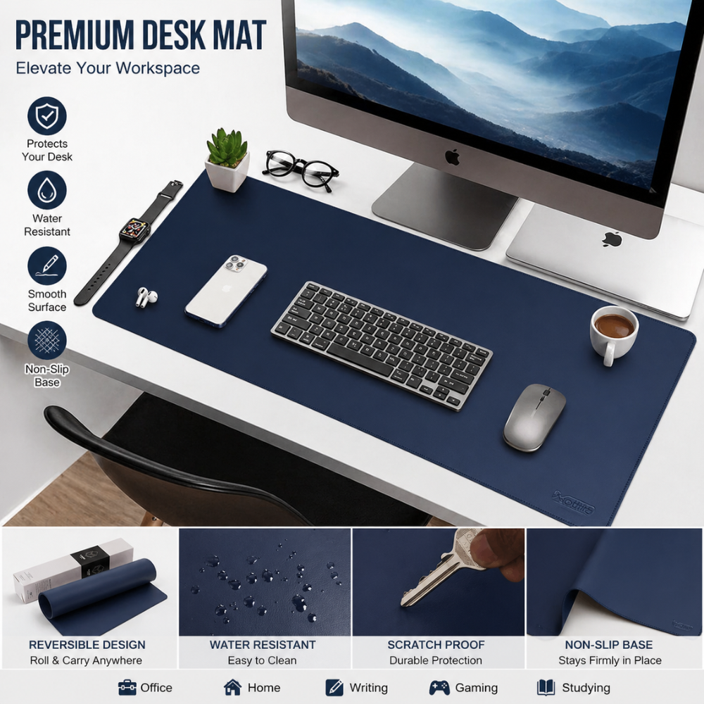 Elegante Schreibtischmatte - Wasserabweisend mit Rutschfester Wildleder-Unterlage für Ordentliches Home Office