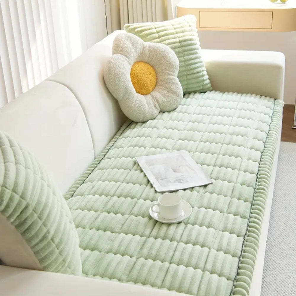 Eleganter Plüsch Sofabezug - Dicke Flanell-Mischung mit Plissierten Kanten für Wohnzimmer Decor 1
