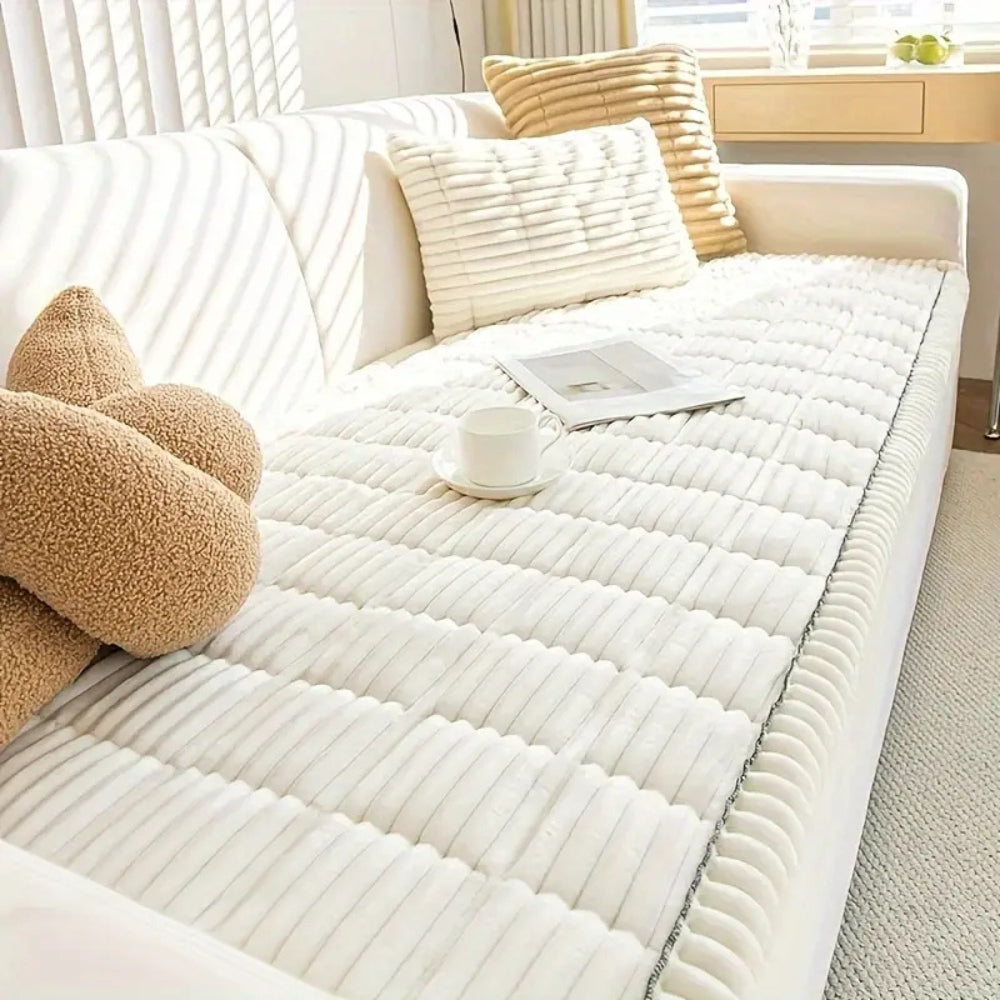 Eleganter Plüsch Sofabezug - Dicke Flanell-Mischung mit Plissierten Kanten für Wohnzimmer Decor 2