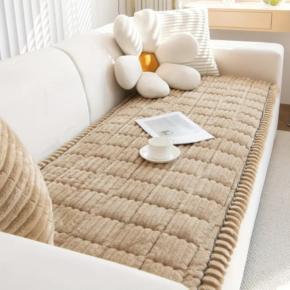 Eleganter Plüsch Sofabezug - Dicke Flanell-Mischung mit Plissierten Kanten für Wohnzimmer Decor 3