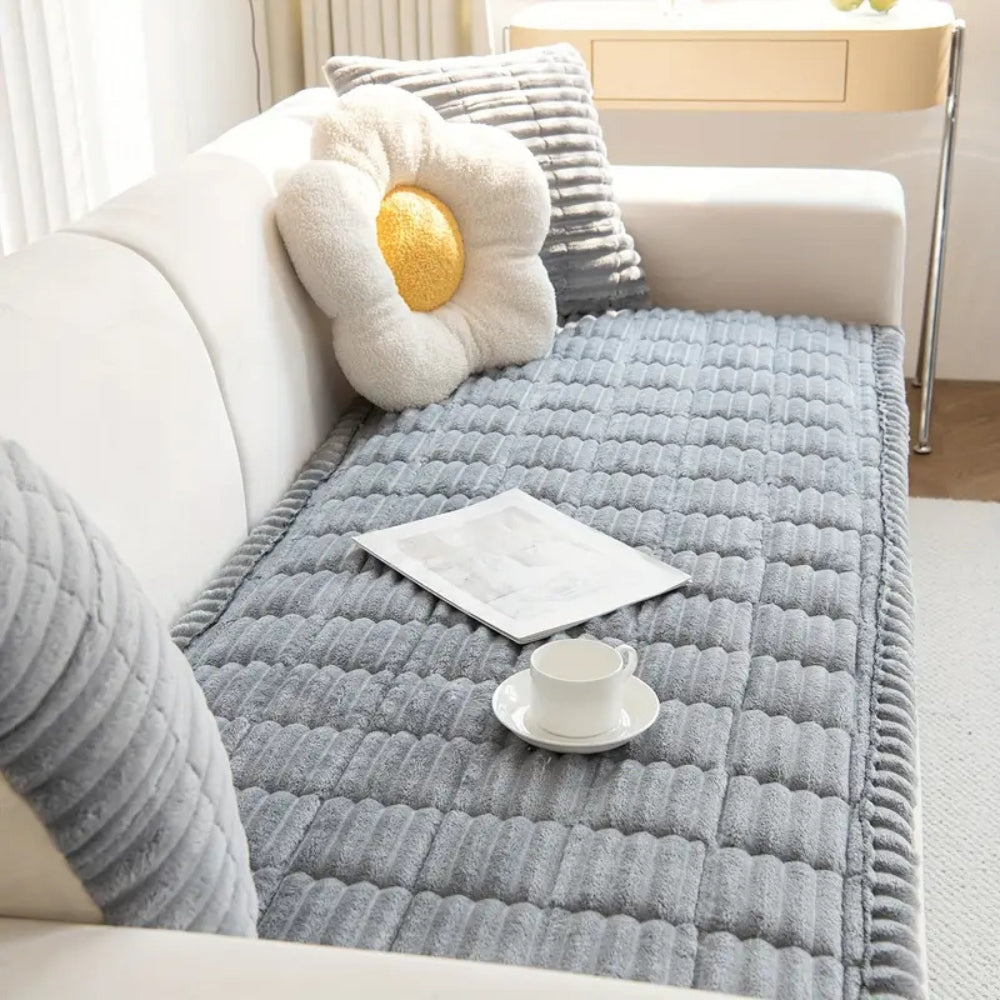 Eleganter Plüsch Sofabezug - Dicke Flanell-Mischung mit Plissierten Kanten für Wohnzimmer Decor 5