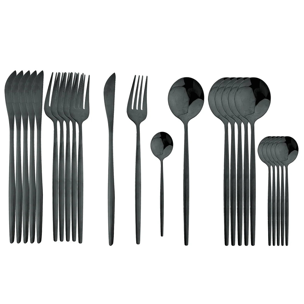 Elegantes 24-teiliges Besteck Set - Goldenes Edelstahl mit Schwarzgriffen für stilvolle Tischdekoration 7