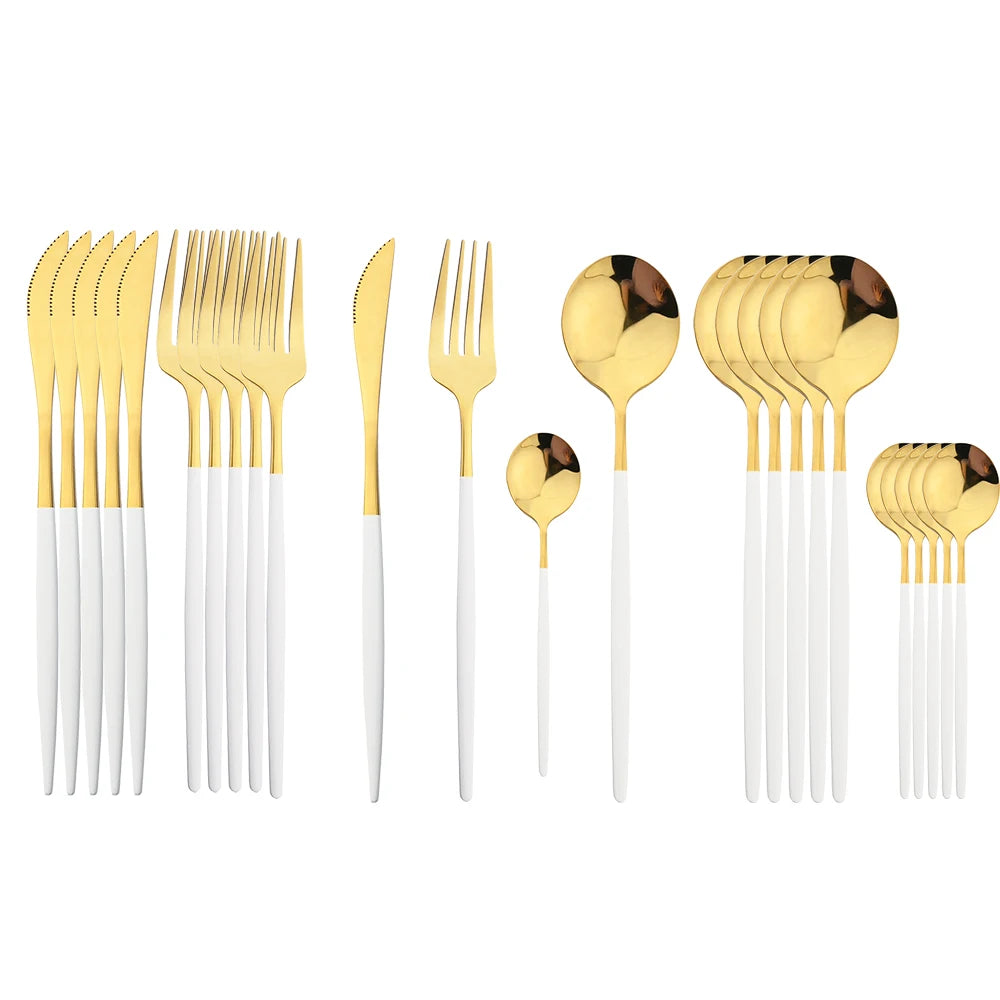 Elegantes 24-teiliges Besteck Set - Goldenes Edelstahl mit Schwarzgriffen für stilvolle Tischdekoration 8