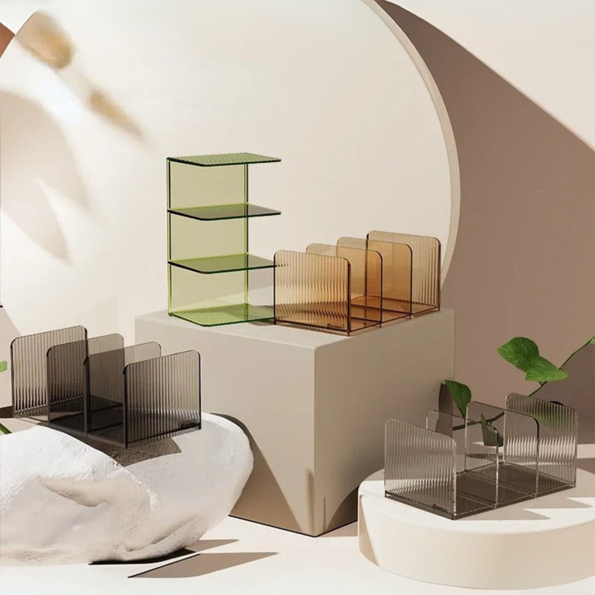Elegantes Acryl Bücherregal - Modular in Bernstein, Grün und Rauchgrau für Stilvolle Aufbewahrung 4