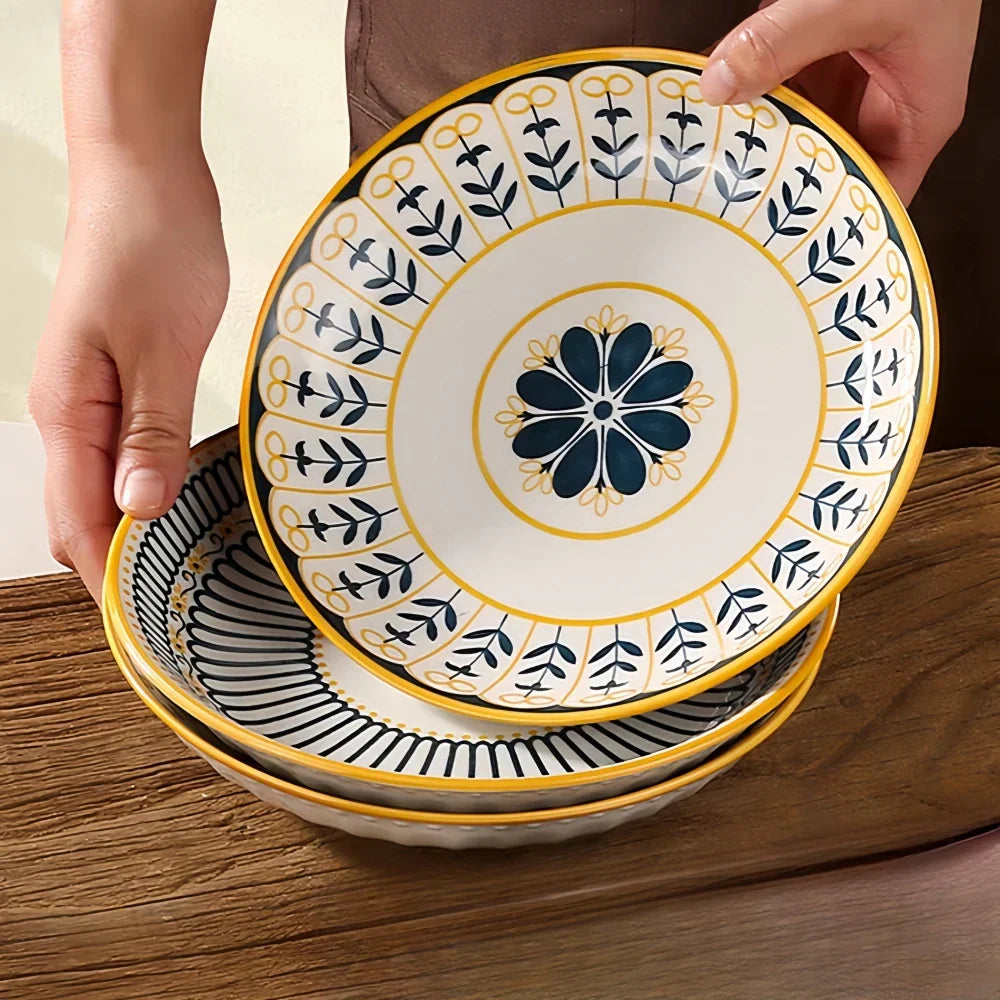 Elegantes Handbemaltes Tellerset - 4er-Set Porzellan in Marineblau mit Golddetails 1