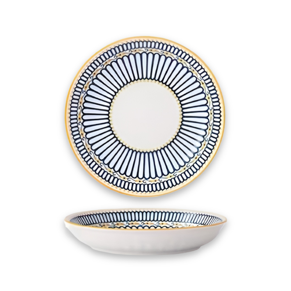 Elegantes Handbemaltes Tellerset - 4er-Set Porzellan in Marineblau mit Golddetails