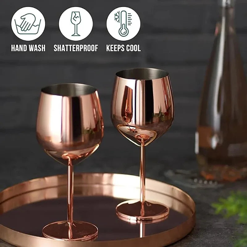 Elegantes Roségold Edelstahl Weinglas - 500 ml Langlebiger Metallbecher für Rotwein und Champagner 4