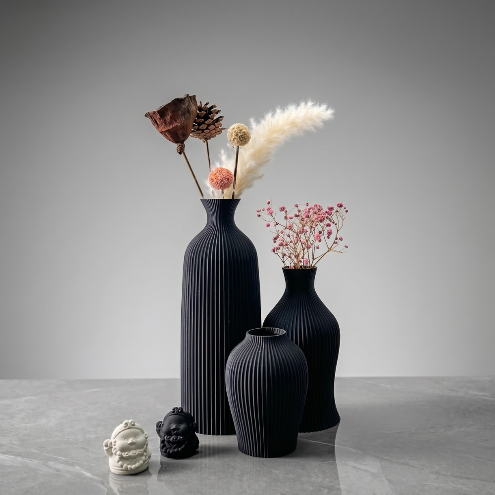 Elegantes Vasen Set 3-teilig - Künstlerischer Kunststoff in Stilvollen Farben für Wohn- und Bürodécor