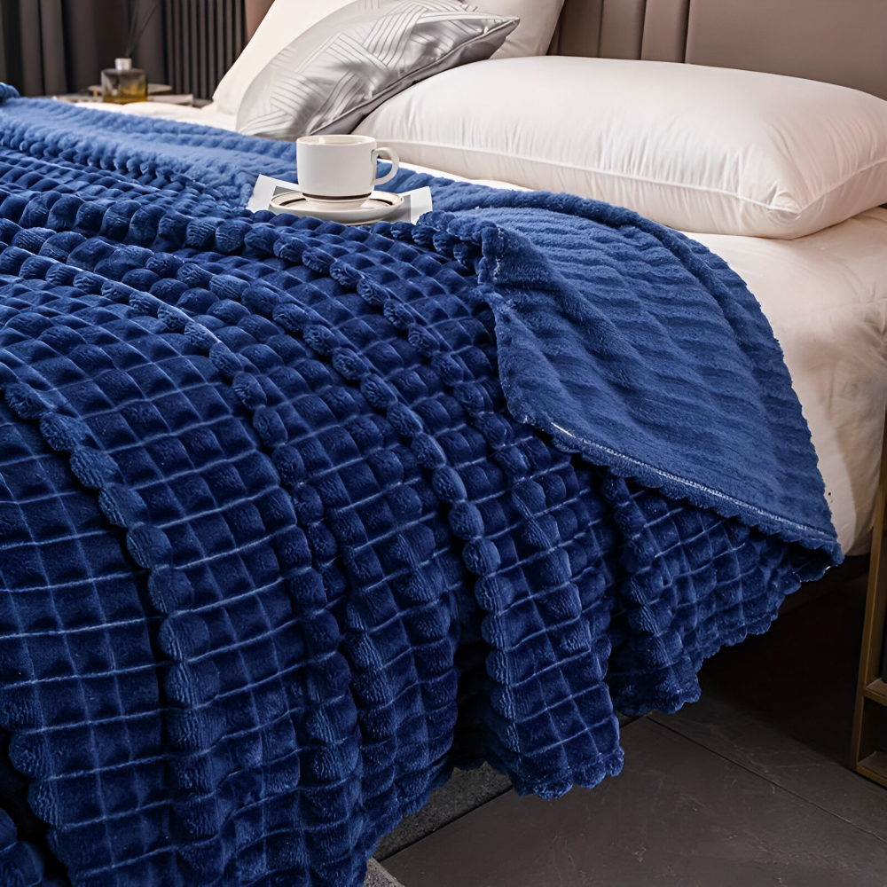 EliteWave Plaid - Ultraflauschige Strukturierte Korallfarbene Fleece Decke