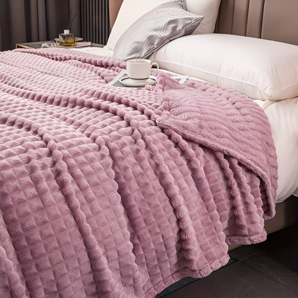 EliteWave Plaid - Ultraflauschige Strukturierte Korallfarbene Fleece Decke