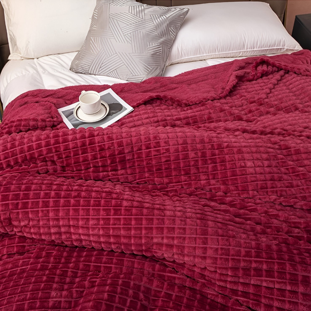 EliteWave Plaid - Ultraflauschige Strukturierte Korallfarbene Fleece Decke