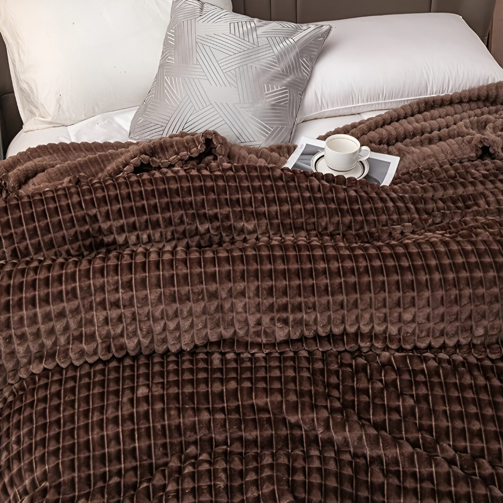 EliteWave Plaid - Ultraflauschige Strukturierte Korallfarbene Fleece Decke