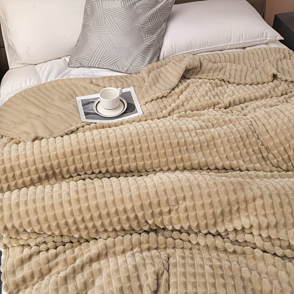 EliteWave Plaid - Ultraflauschige Strukturierte Korallfarbene Fleece Decke