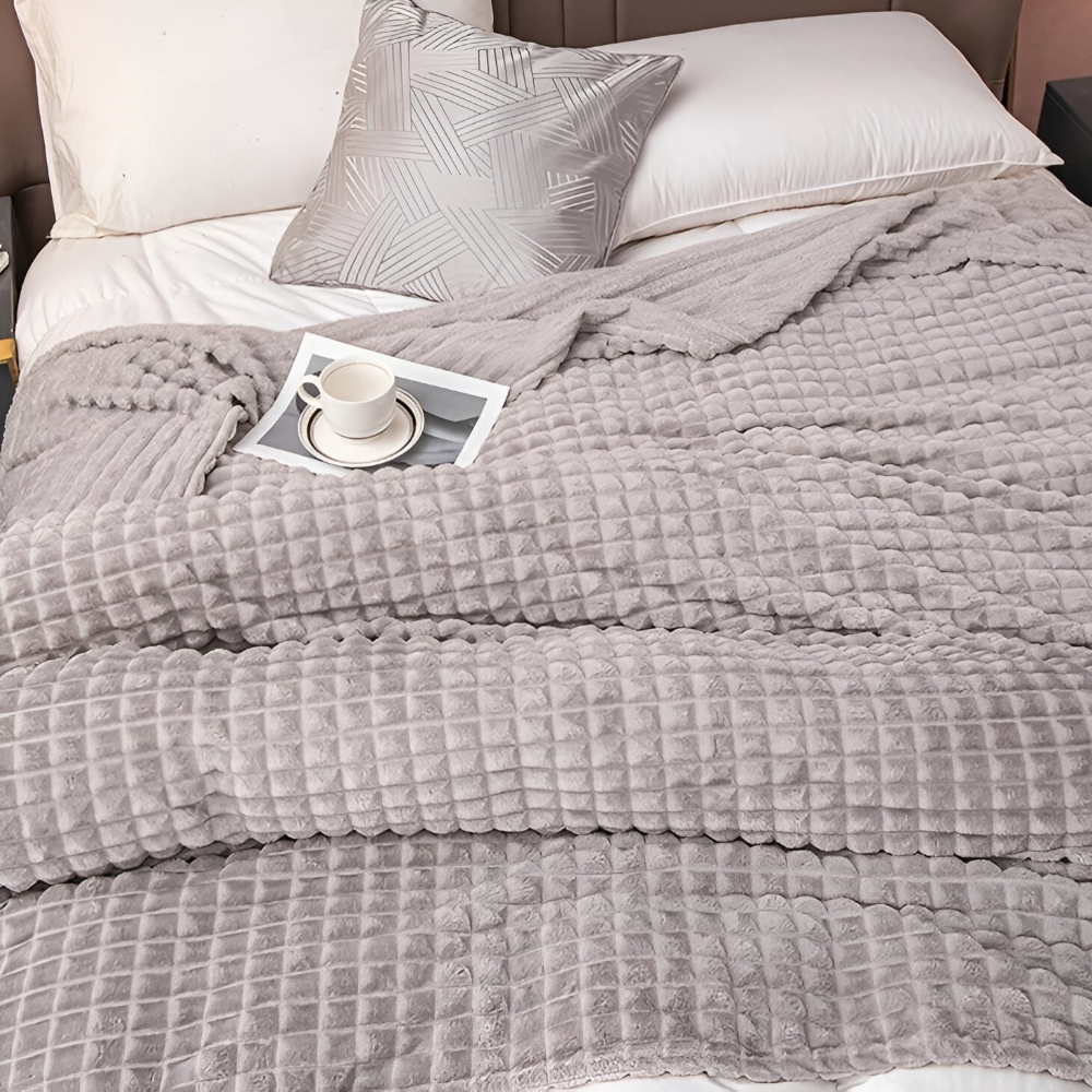 EliteWave Plaid - Ultraflauschige Strukturierte Korallfarbene Fleece Decke