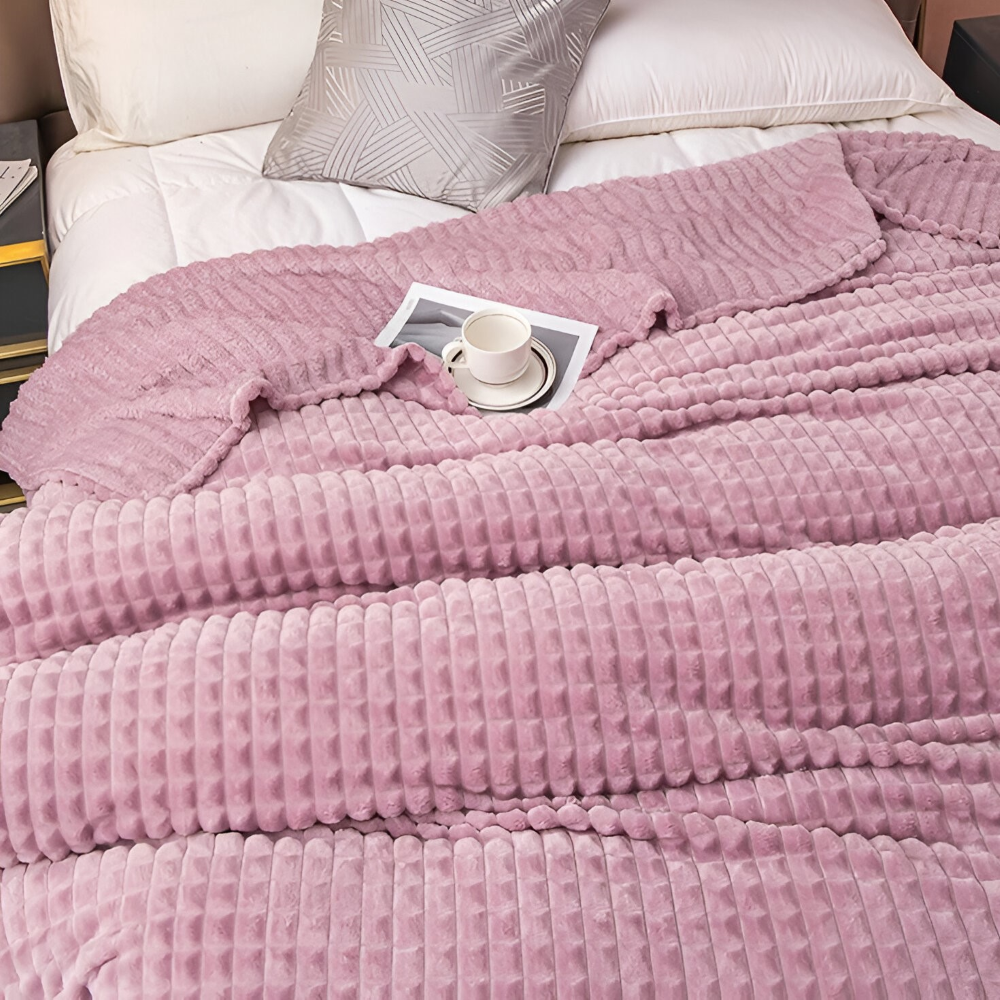 EliteWave Plaid - Ultraflauschige Strukturierte Korallfarbene Fleece Decke