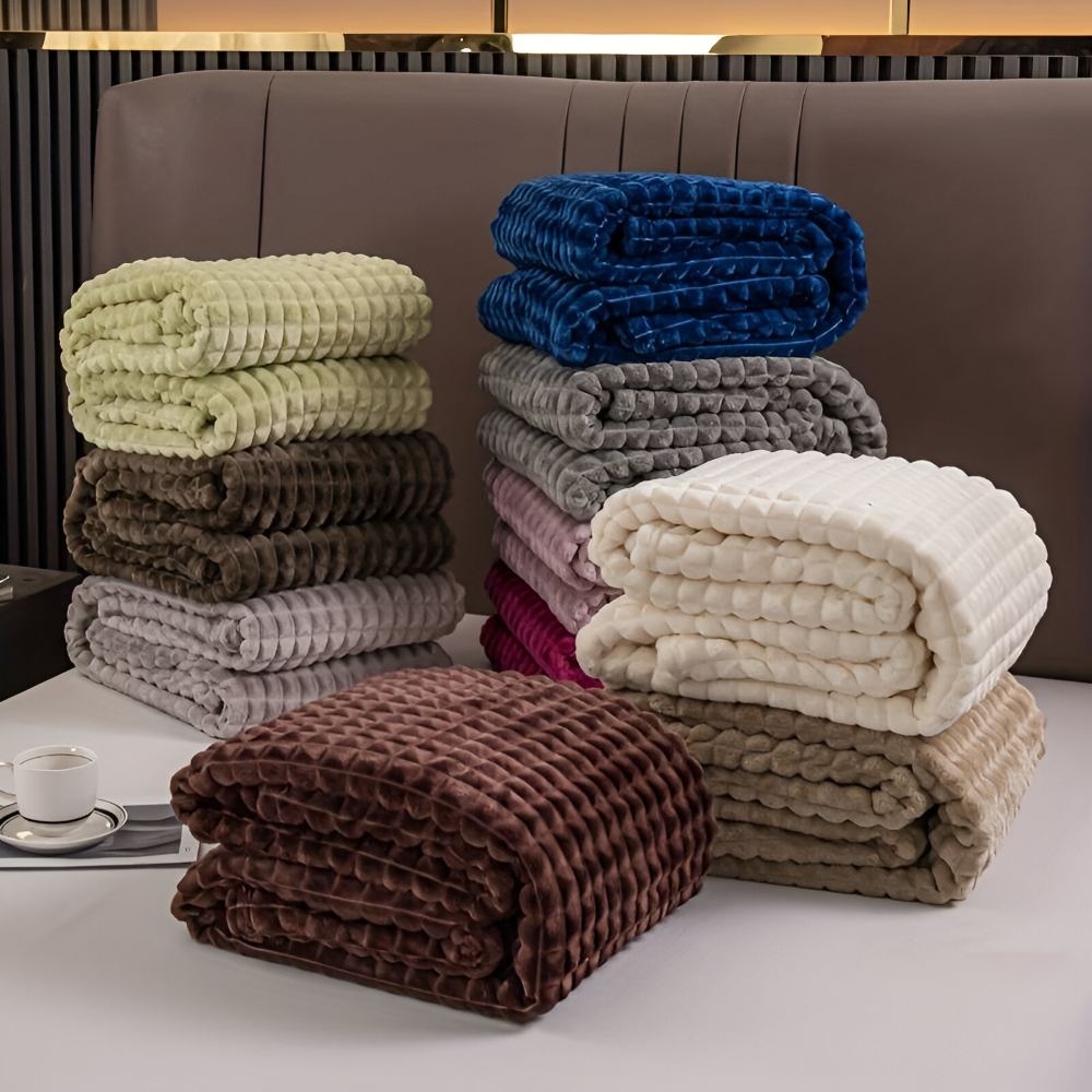 EliteWave Plaid - Ultraflauschige Strukturierte Korallfarbene Fleece Decke