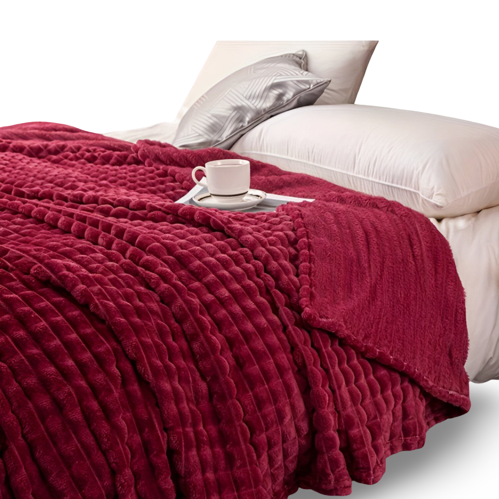 EliteWave Plaid - Ultraflauschige Strukturierte Korallfarbene Fleece Decke
