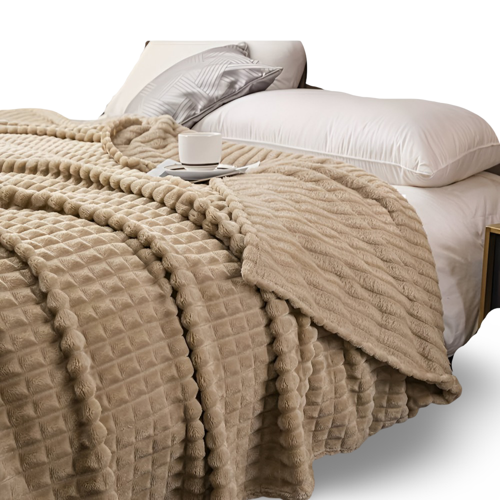 EliteWave Plaid - Ultraflauschige Strukturierte Korallfarbene Fleece Decke