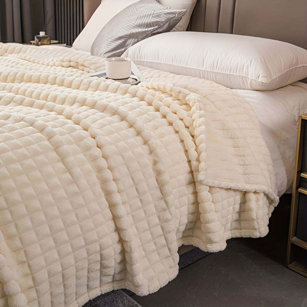 EliteWave Plaid - Ultraflauschige Strukturierte Korallfarbene Fleece Decke