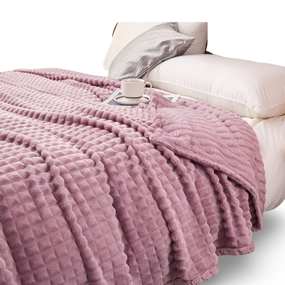EliteWave Plaid - Ultraflauschige Strukturierte Korallfarbene Fleece Decke