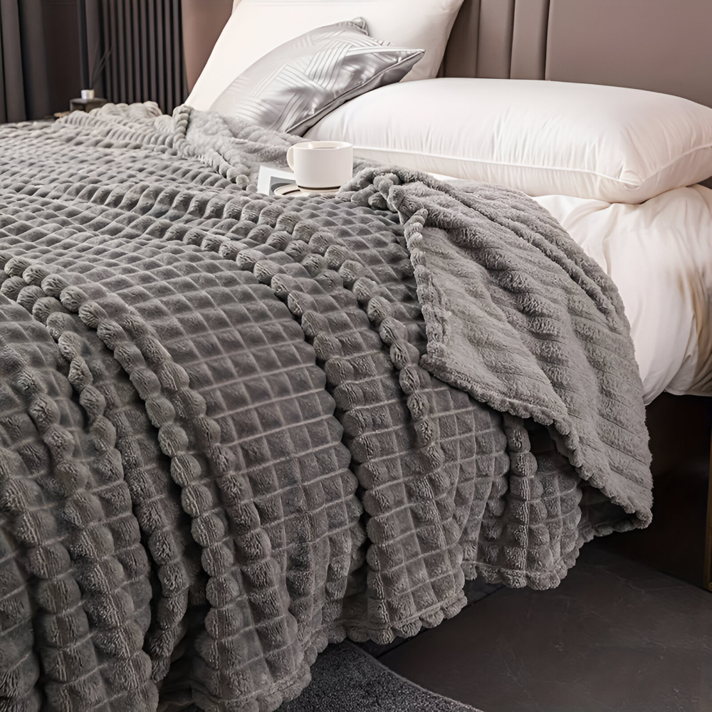 EliteWave Plaid - Ultraflauschige Strukturierte Korallfarbene Fleece Decke
