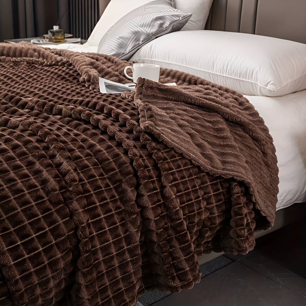 EliteWave Plaid - Ultraflauschige Strukturierte Korallfarbene Fleece Decke