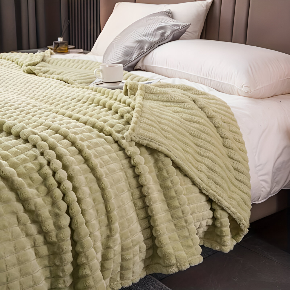 EliteWave Plaid - Ultraflauschige Strukturierte Korallfarbene Fleece Decke