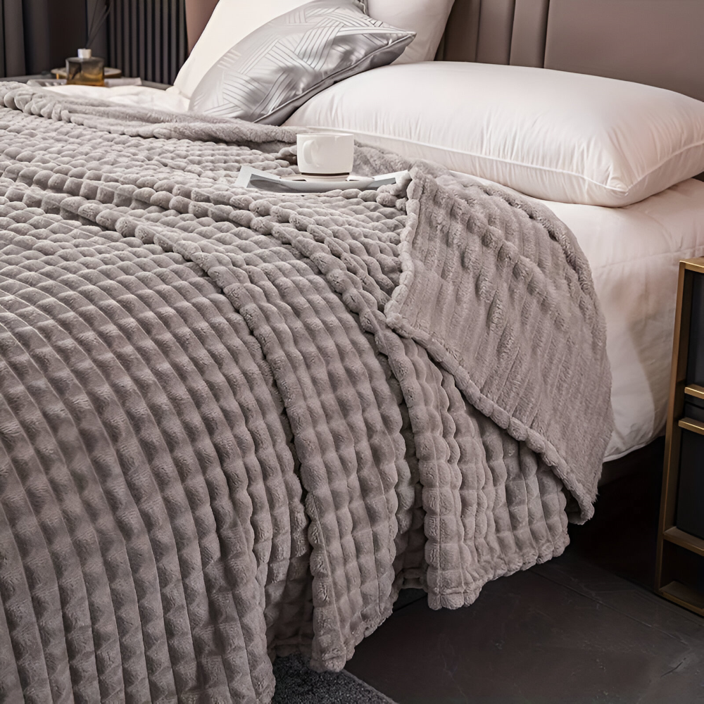 EliteWave Plaid - Ultraflauschige Strukturierte Korallfarbene Fleece Decke