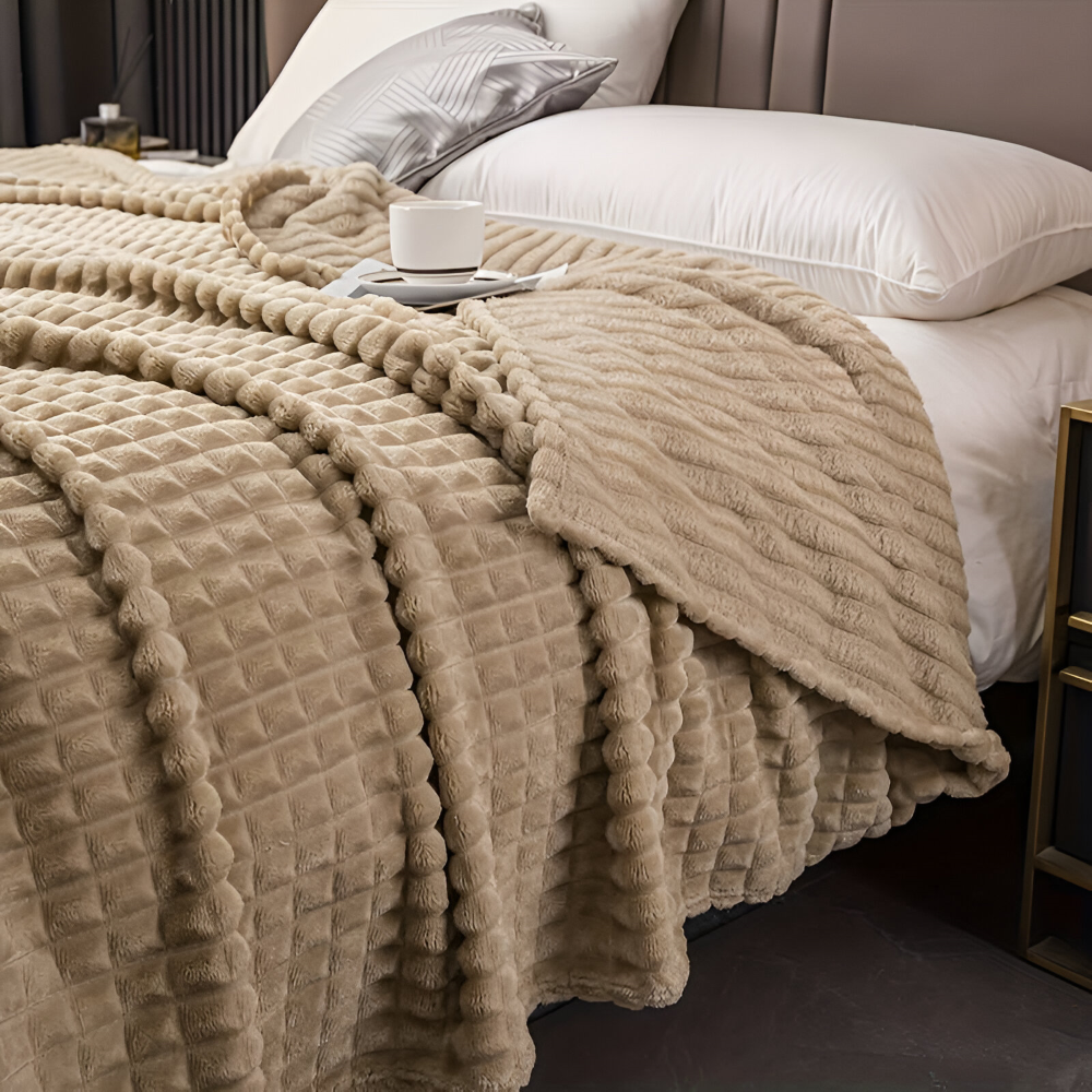 EliteWave Plaid - Ultraflauschige Strukturierte Korallfarbene Fleece Decke