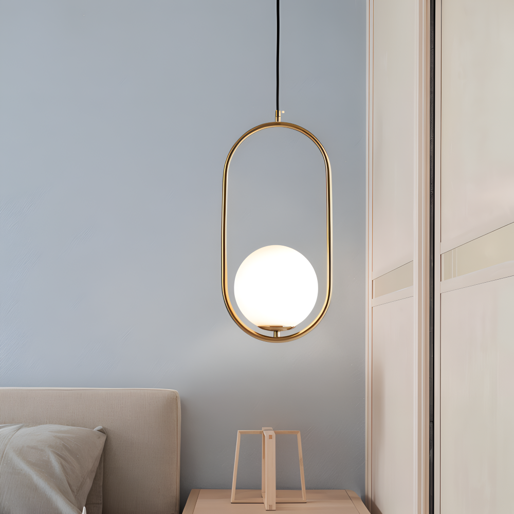 EllipsRing Pendelleuchte - Moderne Goldene Ellipse Ring Glaskugel LED Hängelampe