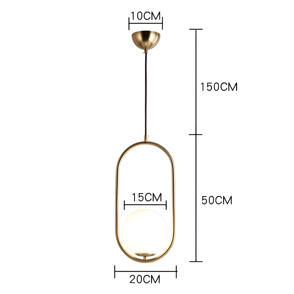 EllipsRing Pendelleuchte - Moderne Goldene Ellipse Ring Glaskugel LED Hängelampe