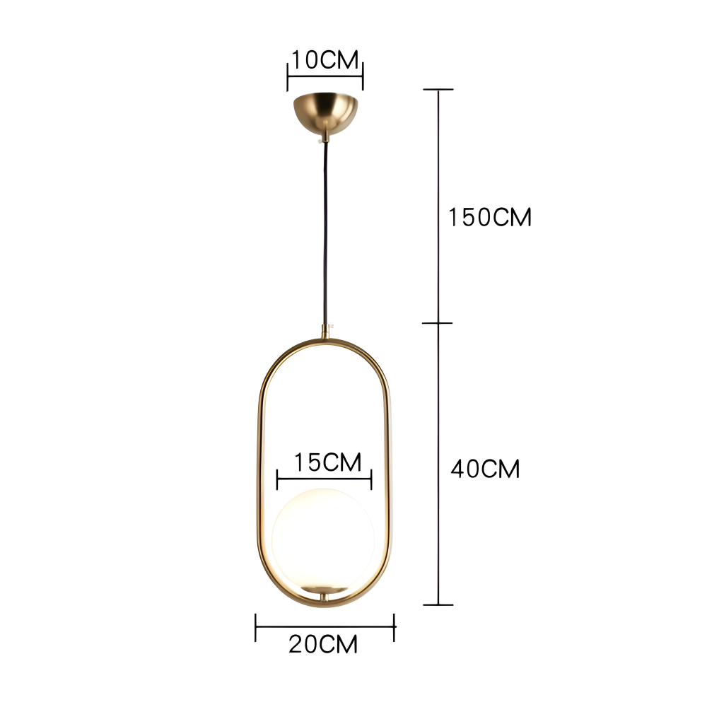 EllipsRing Pendelleuchte - Moderne Goldene Ellipse Ring Glaskugel LED Hängelampe
