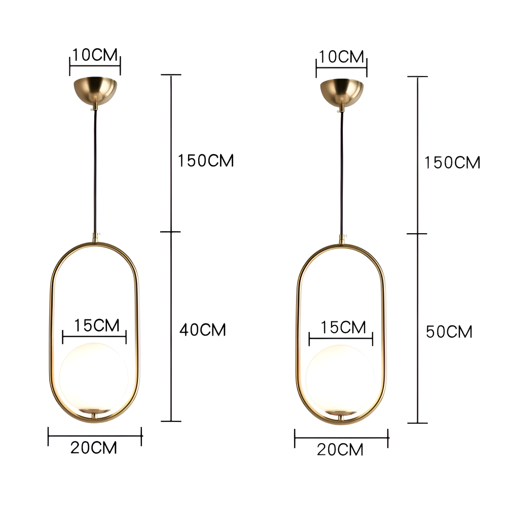 EllipsRing Pendelleuchte - Moderne Goldene Ellipse Ring Glaskugel LED Hängelampe