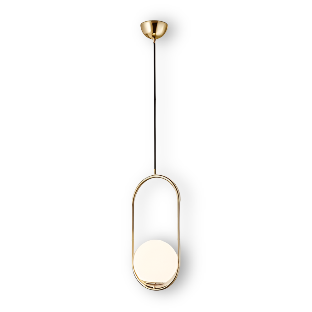 EllipsRing Pendelleuchte - Moderne Goldene Ellipse Ring Glaskugel LED Hängelampe