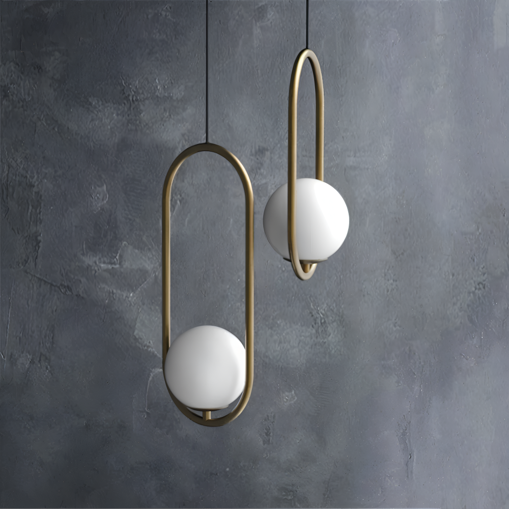 EllipsRing Pendelleuchte - Moderne Goldene Ellipse Ring Glaskugel LED Hängelampe