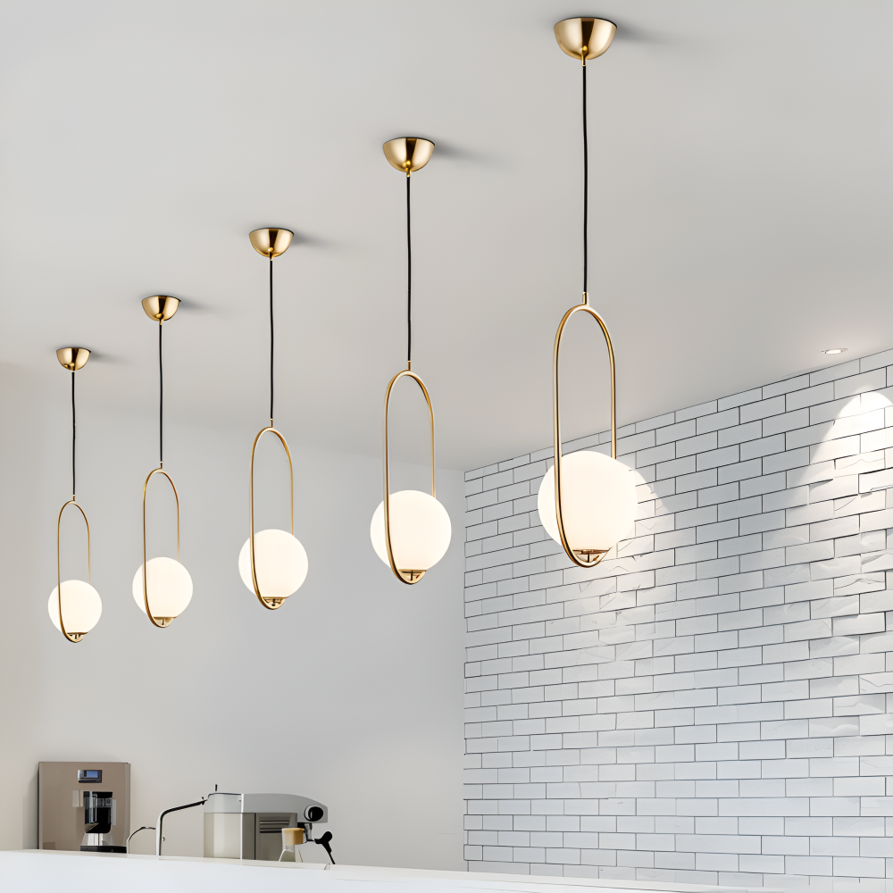 EllipsRing Pendelleuchte - Moderne Goldene Ellipse Ring Glaskugel LED Hängelampe
