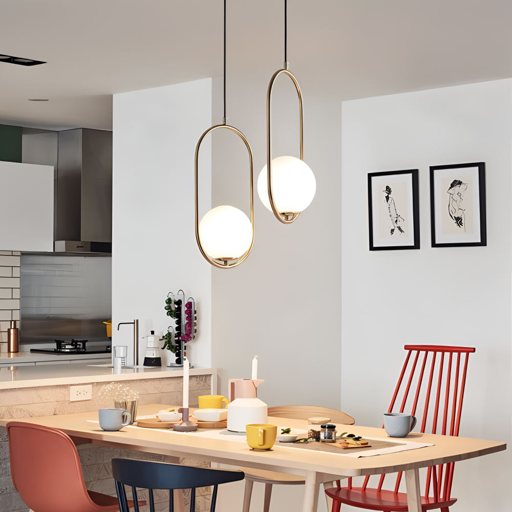 EllipsRing Pendelleuchte - Moderne Goldene Ellipse Ring Glaskugel LED Hängelampe